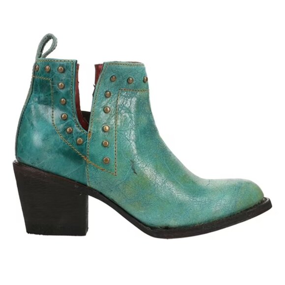 NEW FERRINI Made In Mexico Leather Stella Studded Booties in Turquoise 825 7m3 - Picture 1 of 4